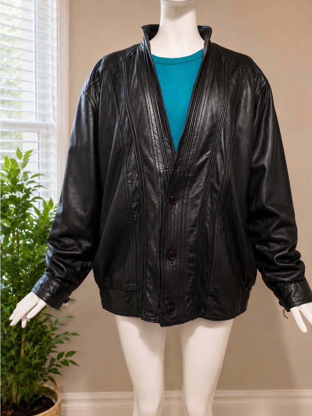 🧥Mabrun Italy Black Leather Jacket Size 50 Vintage